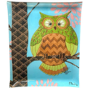 Gourmet Basics by Mikasa Paul Brent Fantasy Owls Serving Tray Platter Dish Glass